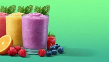 Refreshing dairy-based smoothies bright green background beverage photography vibrant colors close-up healthy lifestyle photo