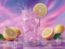 Refreshing pink lemonade splash vibrant bar setting beverage photography playful atmosphere photo