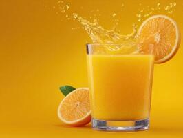 Refreshing splash of orange juice in a glass bright kitchen beverage photography vibrant setting photo