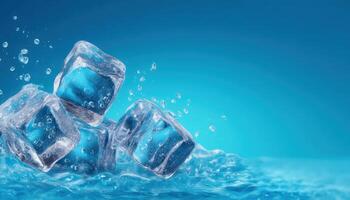 Breaking ice cubes above water surface aerial view beverage photography refreshing environment photo