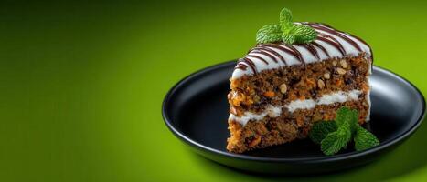 Elegant gourmet carrot cake slice on sleek plate minimalist background stylish food photography photo
