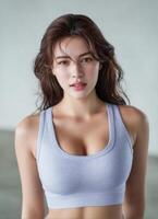 Fitness model pose studio location portrait photography bright environment close-up viewpoint photo