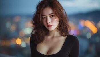 Captivating portrait of a woman urban setting photography evening close-up beauty photo