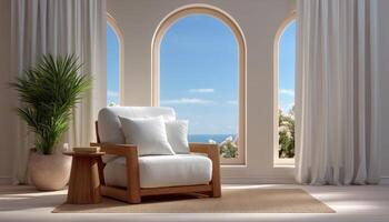 Tranquil living room with expansive windows overlooking nature modern style bright atmosphere photo