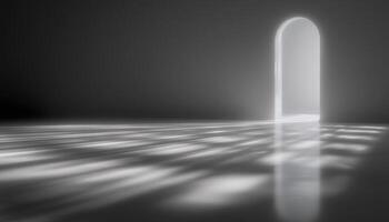 Illuminated doorway in minimalist room empty space contemporary setting artistic view photo