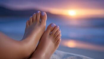 Sunset serenity woman breathing fresh air beach lifestyle photography calm environment photo
