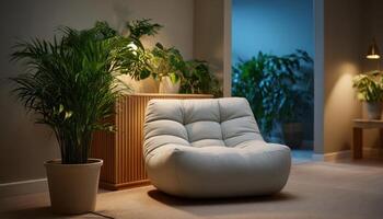 Tranquil reading nook design minimalistic interior cozy space relaxing environment indoor retreat photo