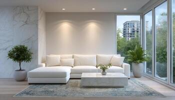 Urban minimalist lounge design photography of modern apartment interiors photo