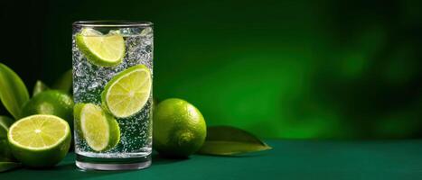 Refreshing gin and tonic with lime slices bar setting drink photography vibrant background photo