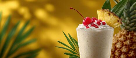 Refreshing pina colada close-up tropical paradise beverage photography chilled atmosphere artistic perspective photo