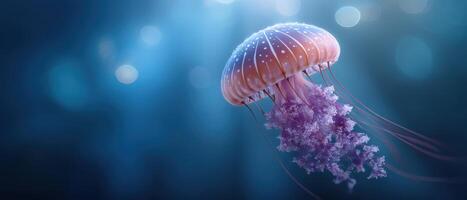 Delicate jellyfish glowing in tranquil ocean depths nature photography serene environment photo