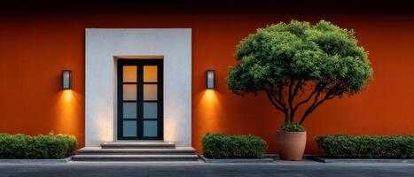 Artistic lighting patterns on a tall door urban setting architectural design evening view photo