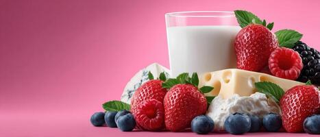 Colorful dairy delights featuring fresh berries studio setting food photography vibrant environment photo