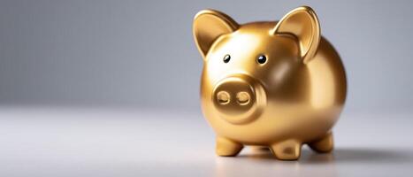 Golden piggy bank on standard surface artistic shot for financial themes studio setting photo