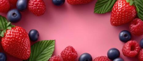 Topdown view of assorted sliced berries on pink background fresh food photography photo