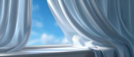 Softly illuminated room with fluttering white curtains peaceful atmosphere interior view photo