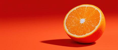 Half an orange on pastel background with side lighting food photography vibrant colors photo