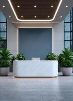 Modern minimal reception area with subtle lighting design in urban office environment photo