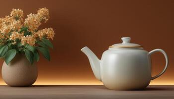 Minimalist tea corner with modern led backlighting cozy home setup serene atmosphere photo