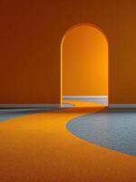 Artistic hallway with diagonal light lines modern architecture interior design vibrant orange photo