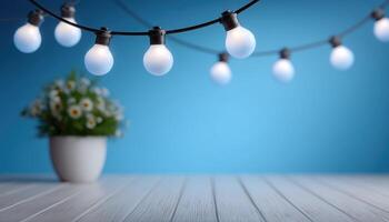 Artistic floating lights above minimalist setup indoor space photography calm atmosphere photo