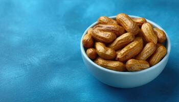 Boiled peanuts bowl on pastel background food photography vibrant colors close-up view photo