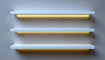 Modern wall-mounted shelves with led lights clean interior design minimalist aesthetic photo