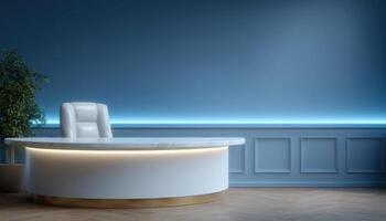 Minimalist home office design with curved light panels modern aesthetic clean environment photo