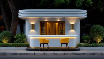 Elegant backyard bar with strip lights outdoor setting modern design evening vibe photo