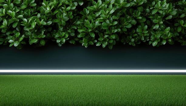 Minimalist garden design with embedded light strips modern landscape night view serenity photo