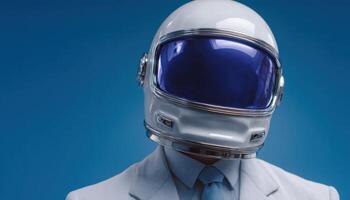 Astronaut inspired minimalist headshot with led reflections in studio setting photo