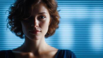 Silhouette woman against backlit linear design studio setting portrait photography photo