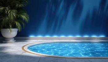 Elegant evening pool deck with shadow lighting modern design outdoor relaxation space photo