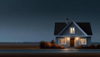 Contemporary minimal house at night modern architecture low-resolution design dark walls photo
