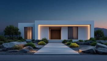 Contemporary exterior design with glowing edges desert location evening setting modern concept photo
