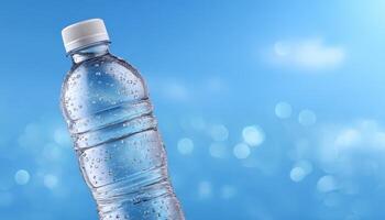 Refreshing cold water bottle with condensation minimalist style outdoor setting photo