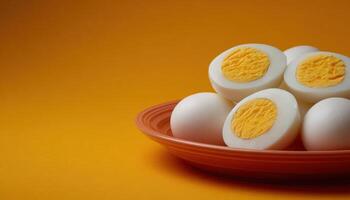 Healthy meal with boiled eggs and chicken kitchen food photography bright environment top view photo