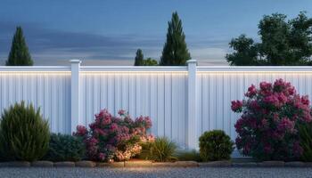 Backyard fence with led accents evening garden setting modern outdoor design photo