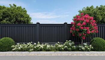Stylish backyard fence with led accents outdoor garden landscape design daylight view photo