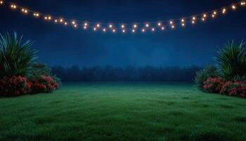 Elegant modern backyard border lighting concept at night outdoor space serene environment photo