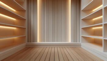 Minimalist walk-in closet with vertical light lines modern design interior space clean aesthetic photo