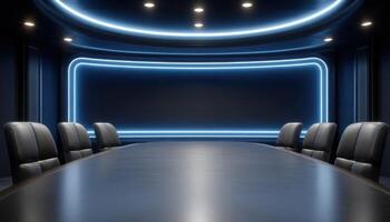 Futuristic dining experience with black furniture and glowing lights modern space interior design photo