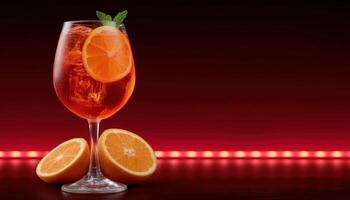 Chic aperol spritz glass on bar led strip stylish drink presentation modern atmosphere photo