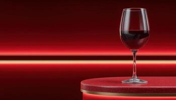 Elegant red wine glass on minimalist bar counter contemporary atmosphere studio lighting photo