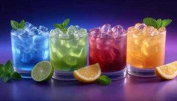 Vibrant colorful drink presentation modern bar setting beverage photography stylish environment close-up view photo