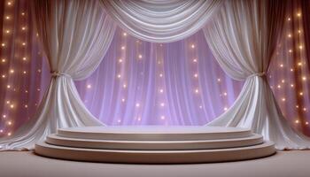 Elegant wedding altar with soft lights romantic venue event setup serene atmosphere photo