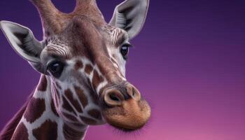 Gentle giraffe portrait in neon lighting studio setting creative photography close-up view photo