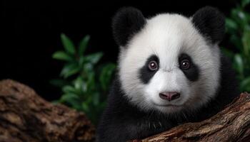 Giant panda sitting peacefully in nature close-up photography tranquil environment photo