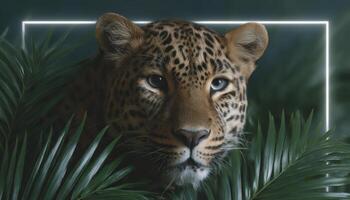 Leopard resting in a modern glowing jungle nature scene tropical environment close-up view photo