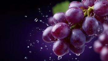 Midair splash of purple grapes minimal lighting food photography dramatic concept photo